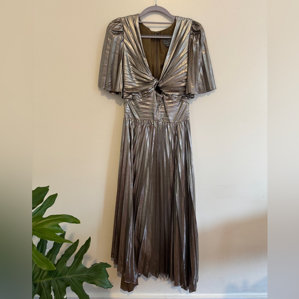 Anthropologie Short-Sleeve Metallic Cutout Midi Dress